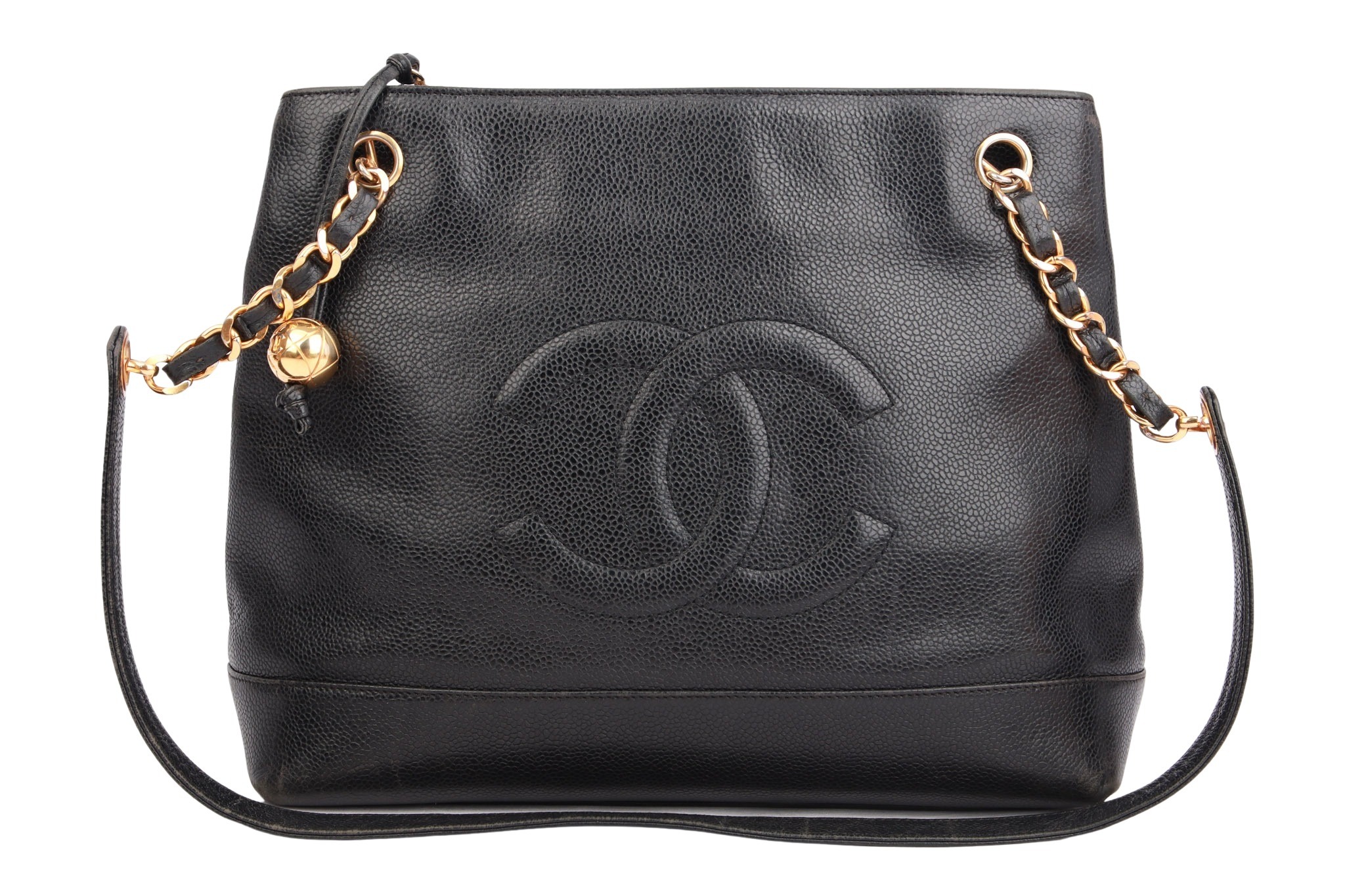 Chanel Vintage CC Shopper Kaviarleder Schwarz