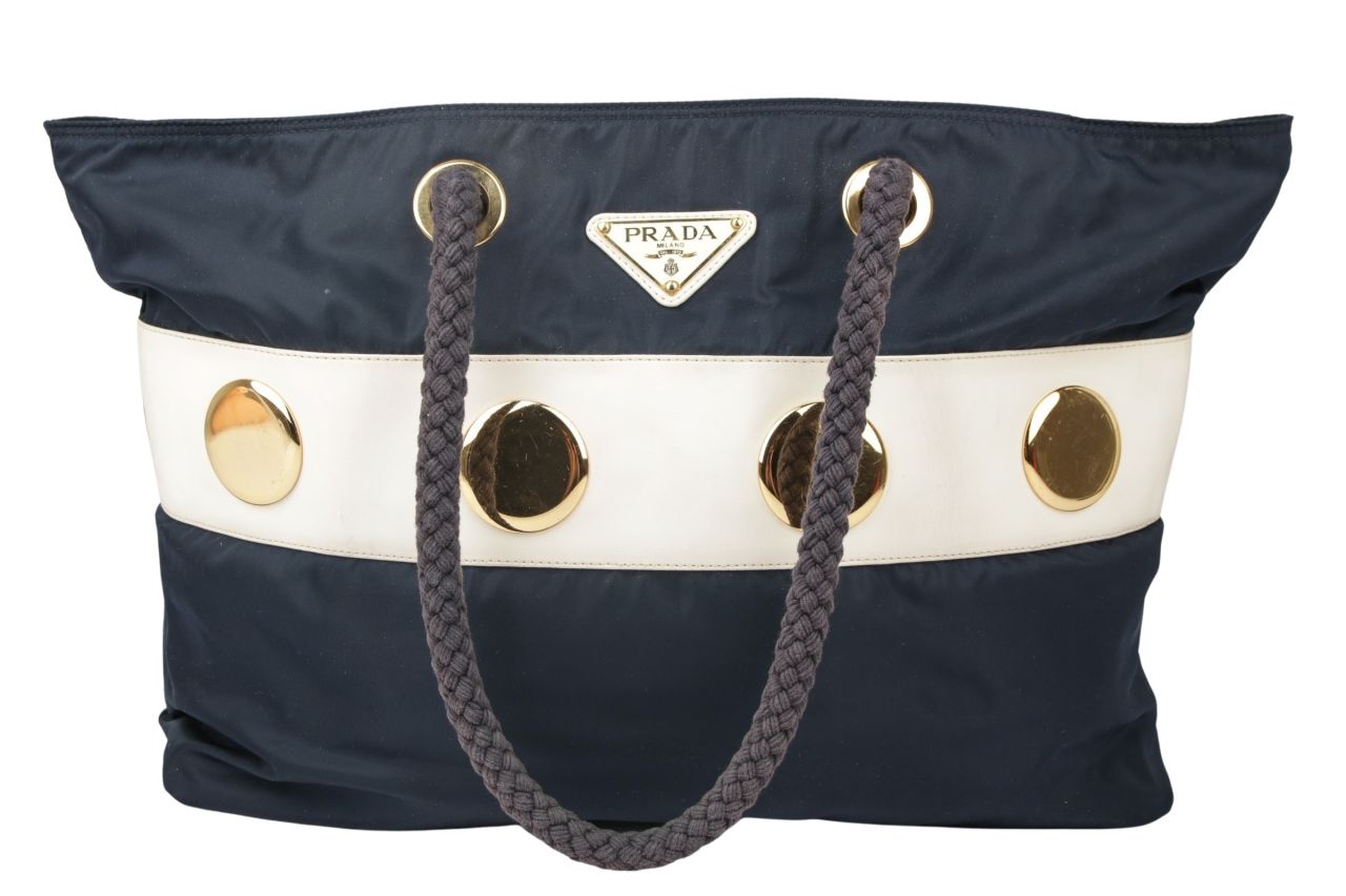 Prada Shopper Bag Blau / Creme