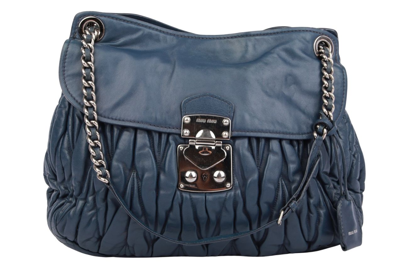 Miu Miu Metalassé Handtasche Dunkelblau Leder