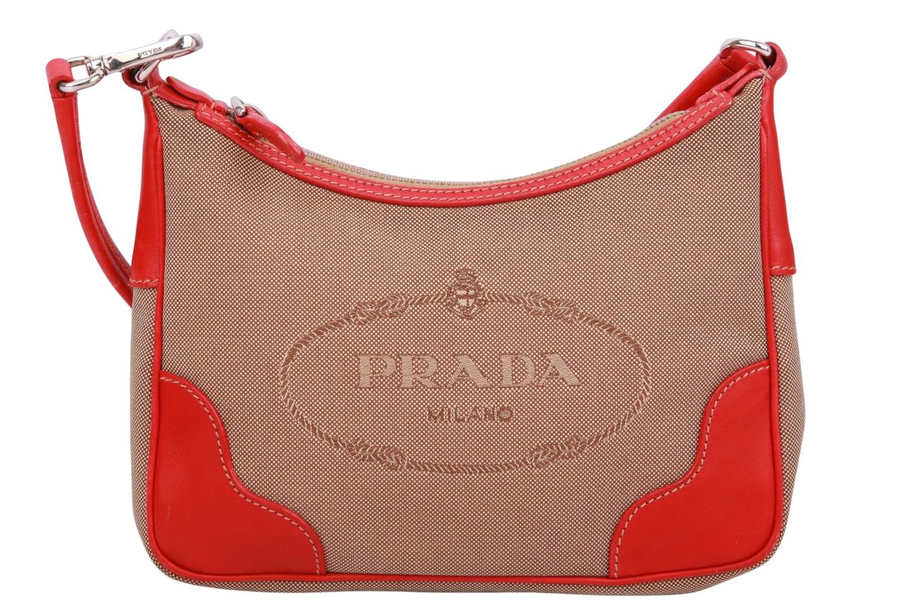Prada Pochette Segeltuch Beige / Rot