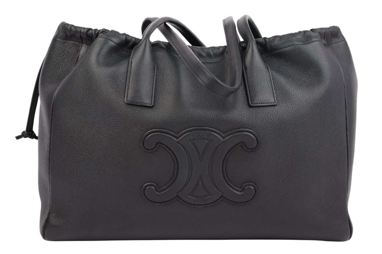 Céline Cabas Drawstring Cuir Triomphe Tote Bag Schwarz