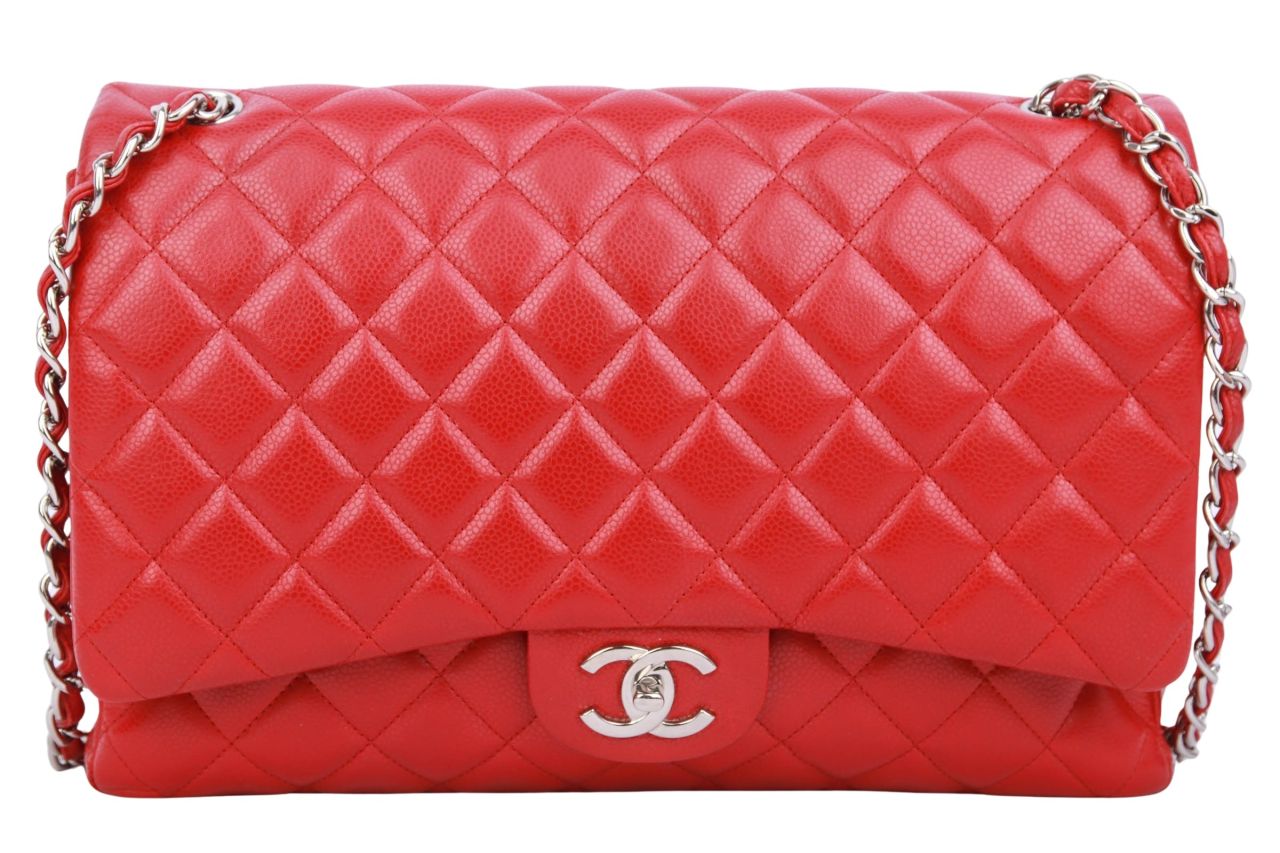 Chanel Classic Double Flap Bag Maxi Caviar Leder Rot
