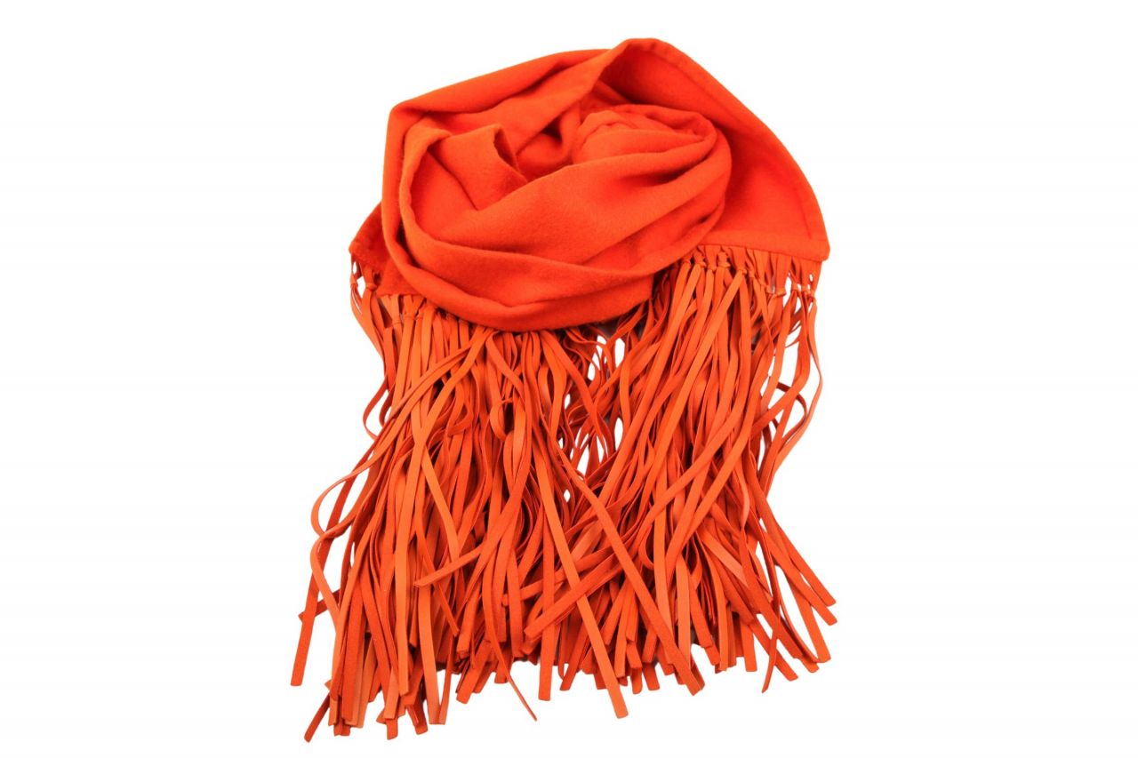 Hermès Schal Orange Limited Edition aus Kaschmir mit Lederfransen