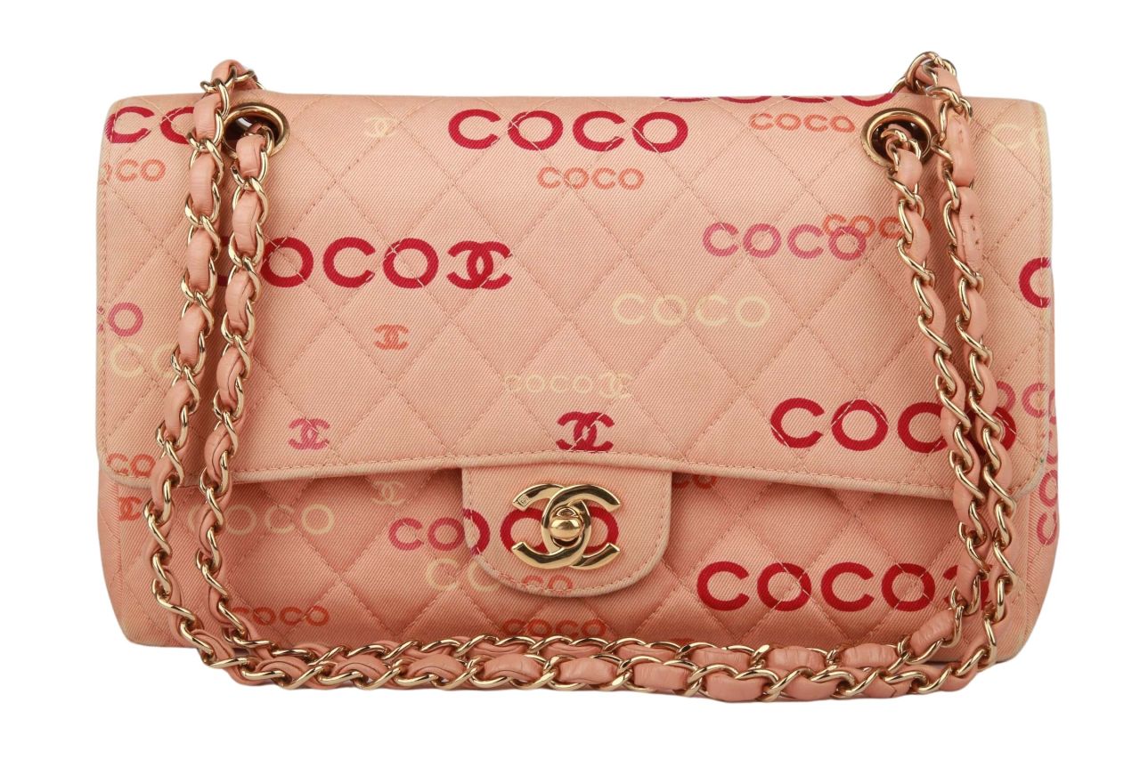 Chanel Timeless Double Flap Bag Canvas Medium Rosa