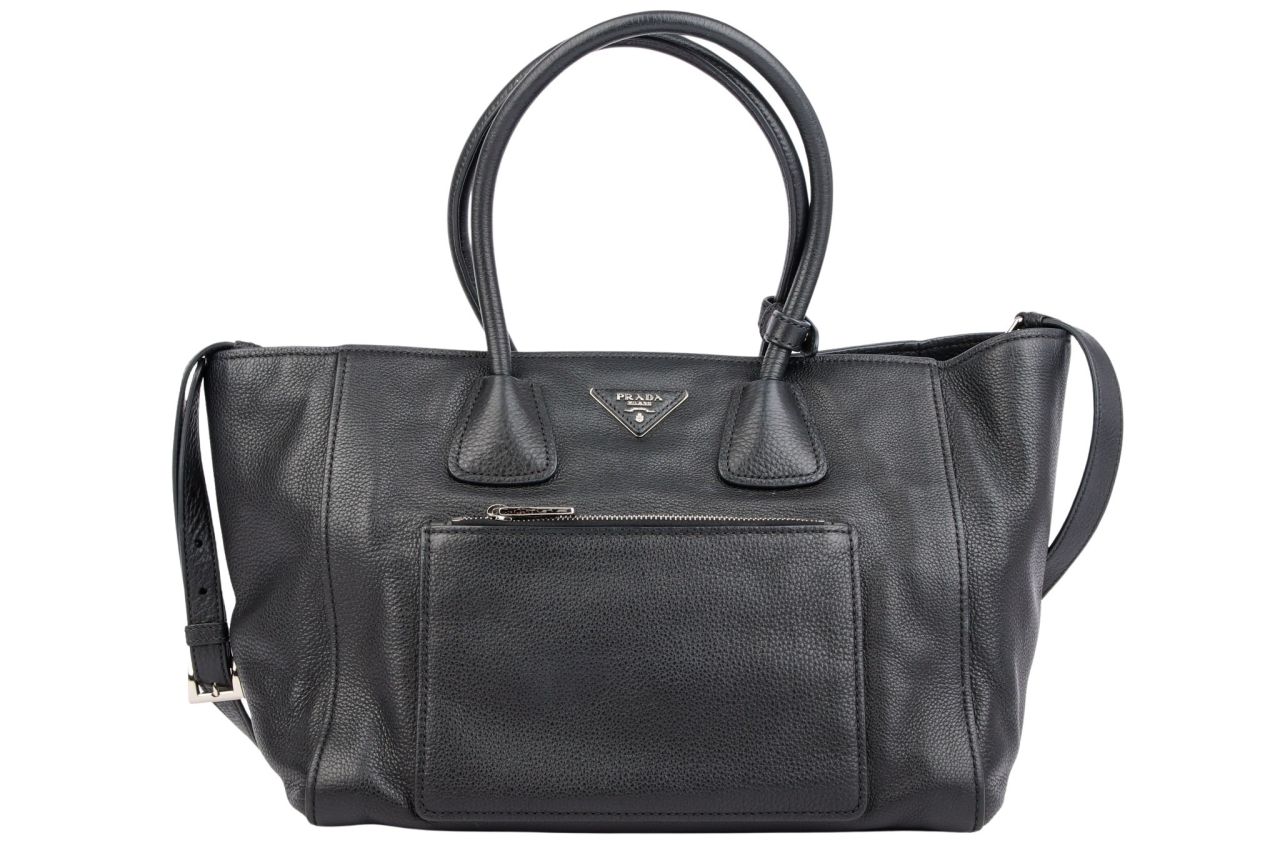 Prada Vitello Daino Phenix Shopping Tote Leder Schwarz
