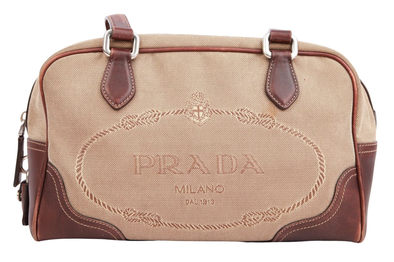Prada Jacquard Bowling Bag Beige / Braun
