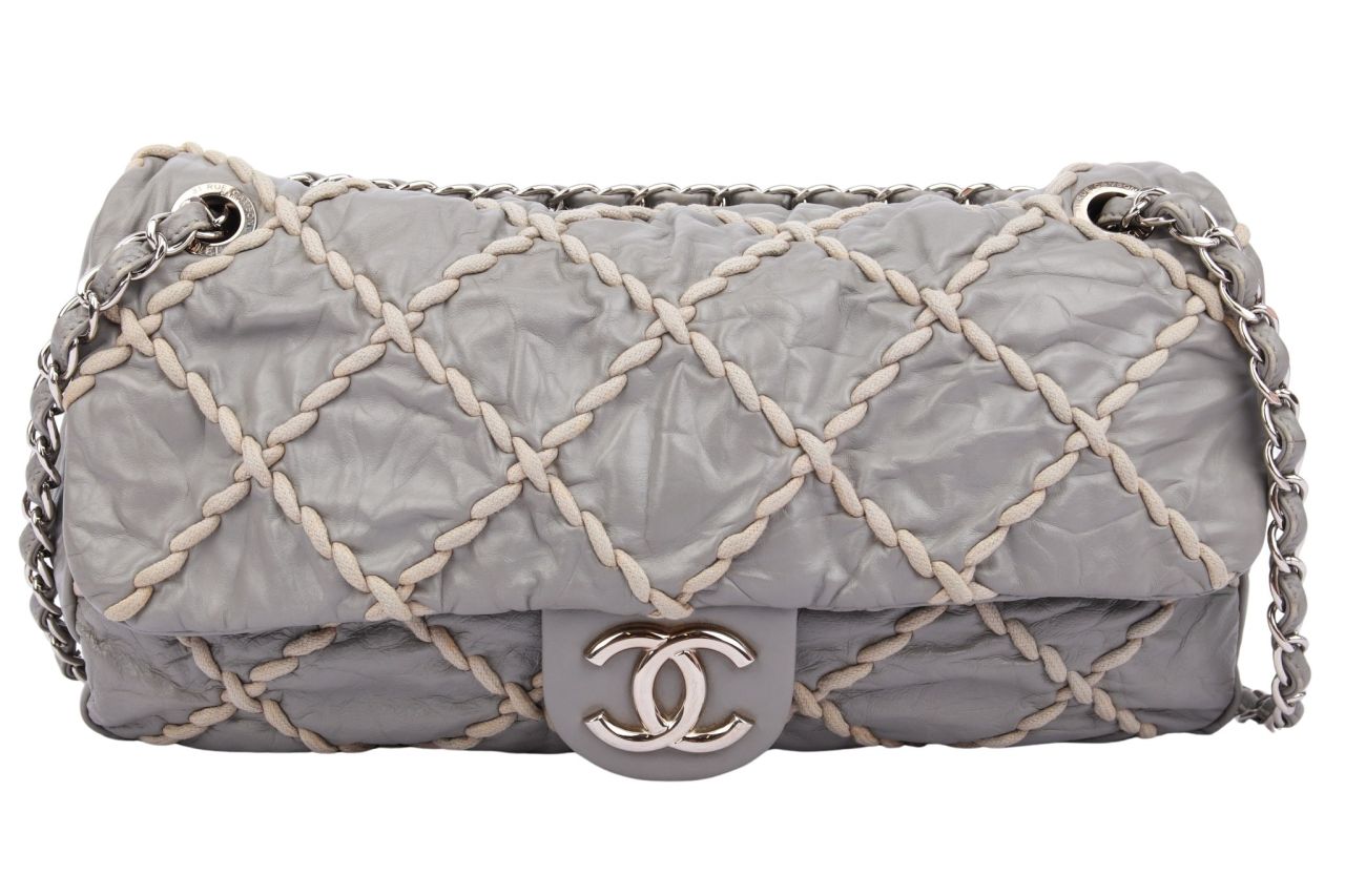 Chanel Ultra Stitch Single Flap Bag Leder Grau