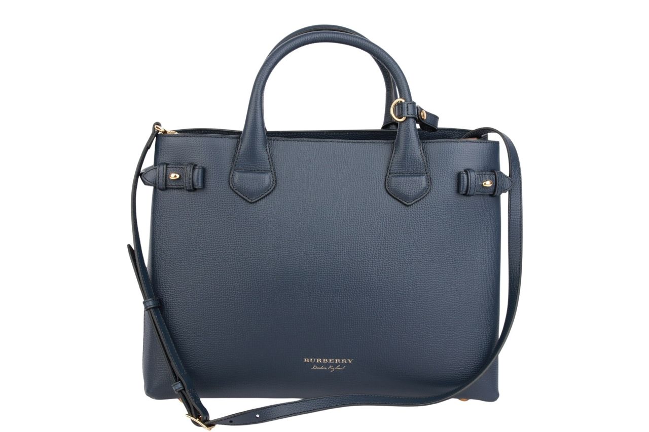 Burberry Banner Bag Leder Navy House Check Medium