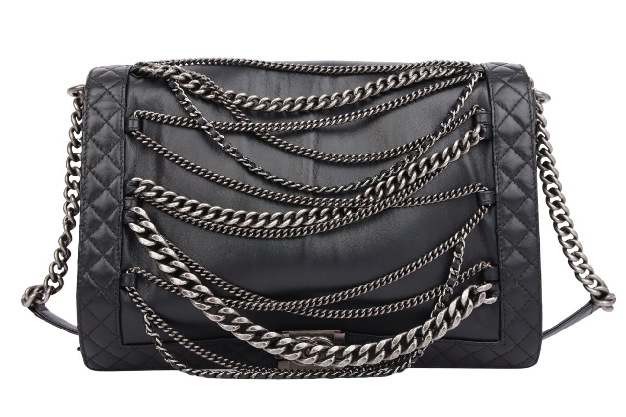 Chanel Boy Multi Chain Large Schwarz Leder