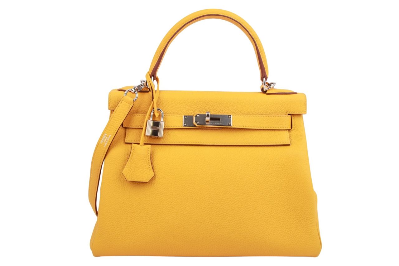 Hermès Kelly 28 Jaune Ambre Togo Leder