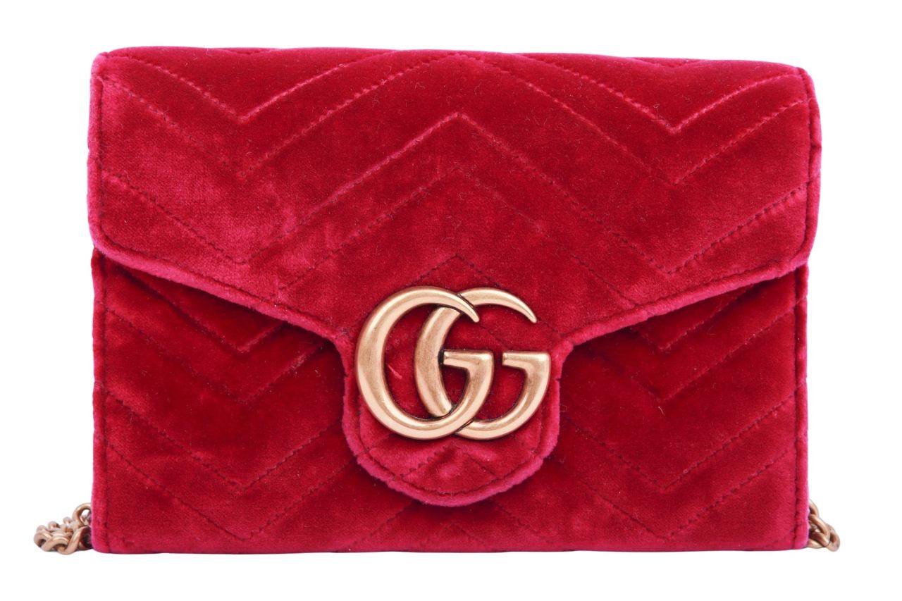 Gucci Marmont Wallet On Chain Leder Samt Lila