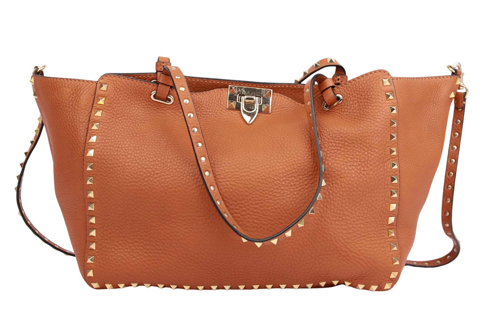 Valentino Rockstud Umhängetasche Leder Cognac