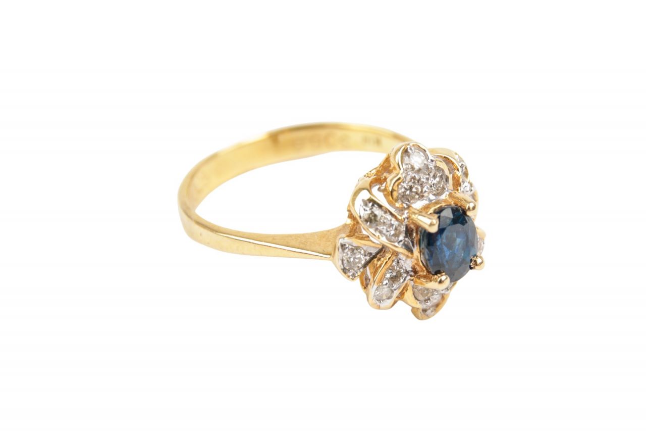Vintage Ring 18K Gold mit Saphir und Diamanten Gr. 51