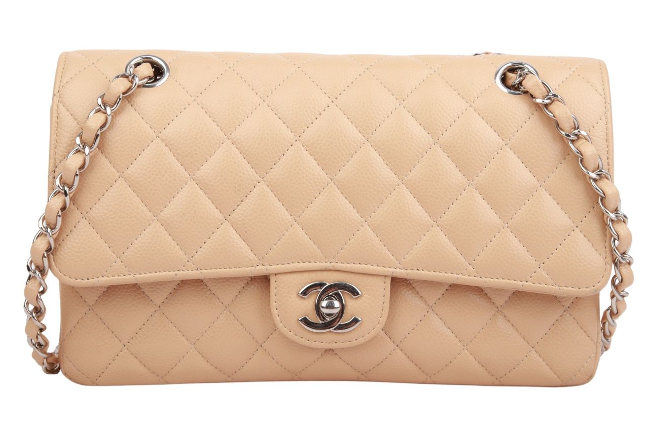 Chanel Timeless Double Flap Bag Medium Kaviar Beige