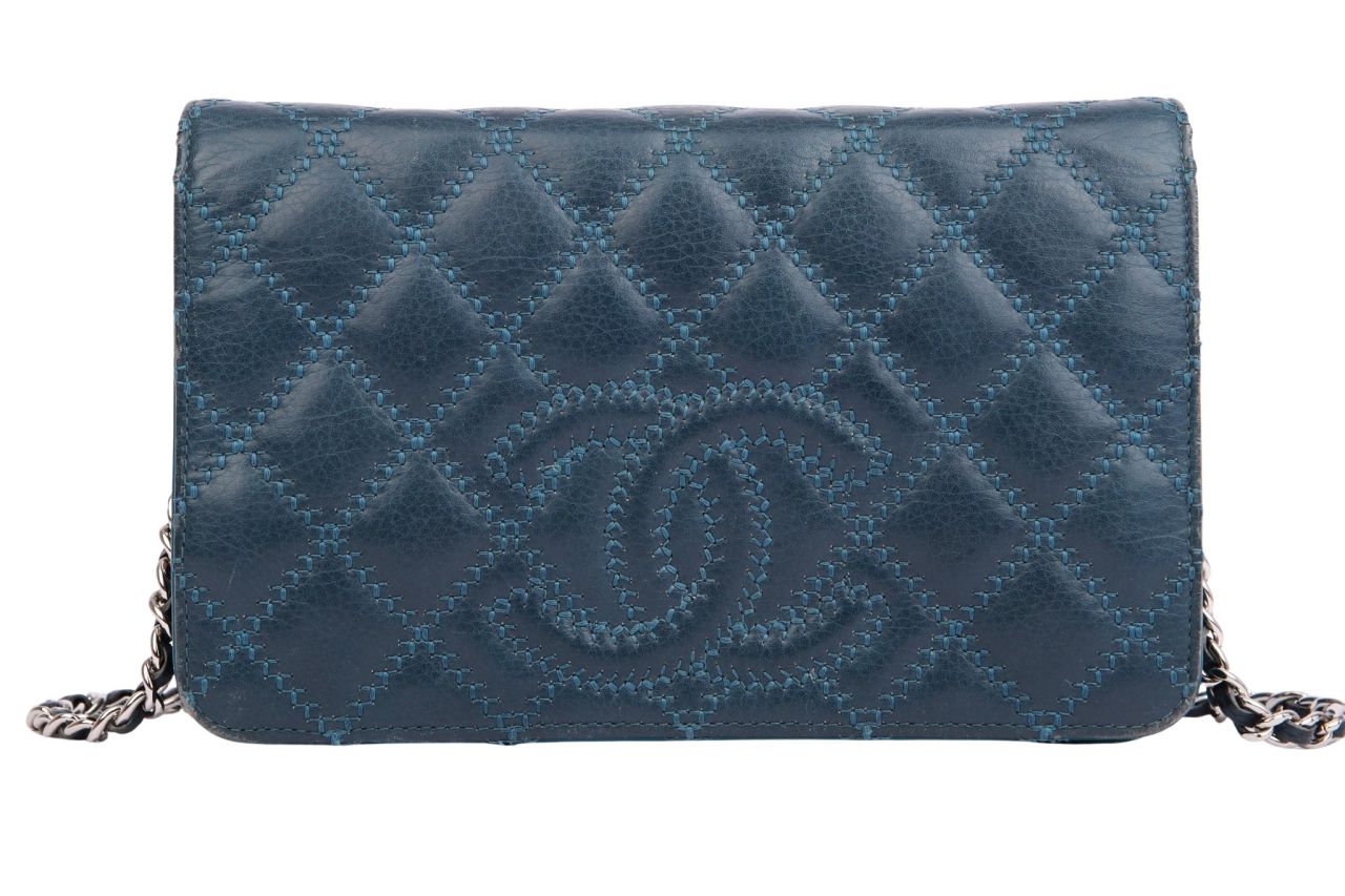 Chanel Matelasse Lambskin Wallet On Chain Blue