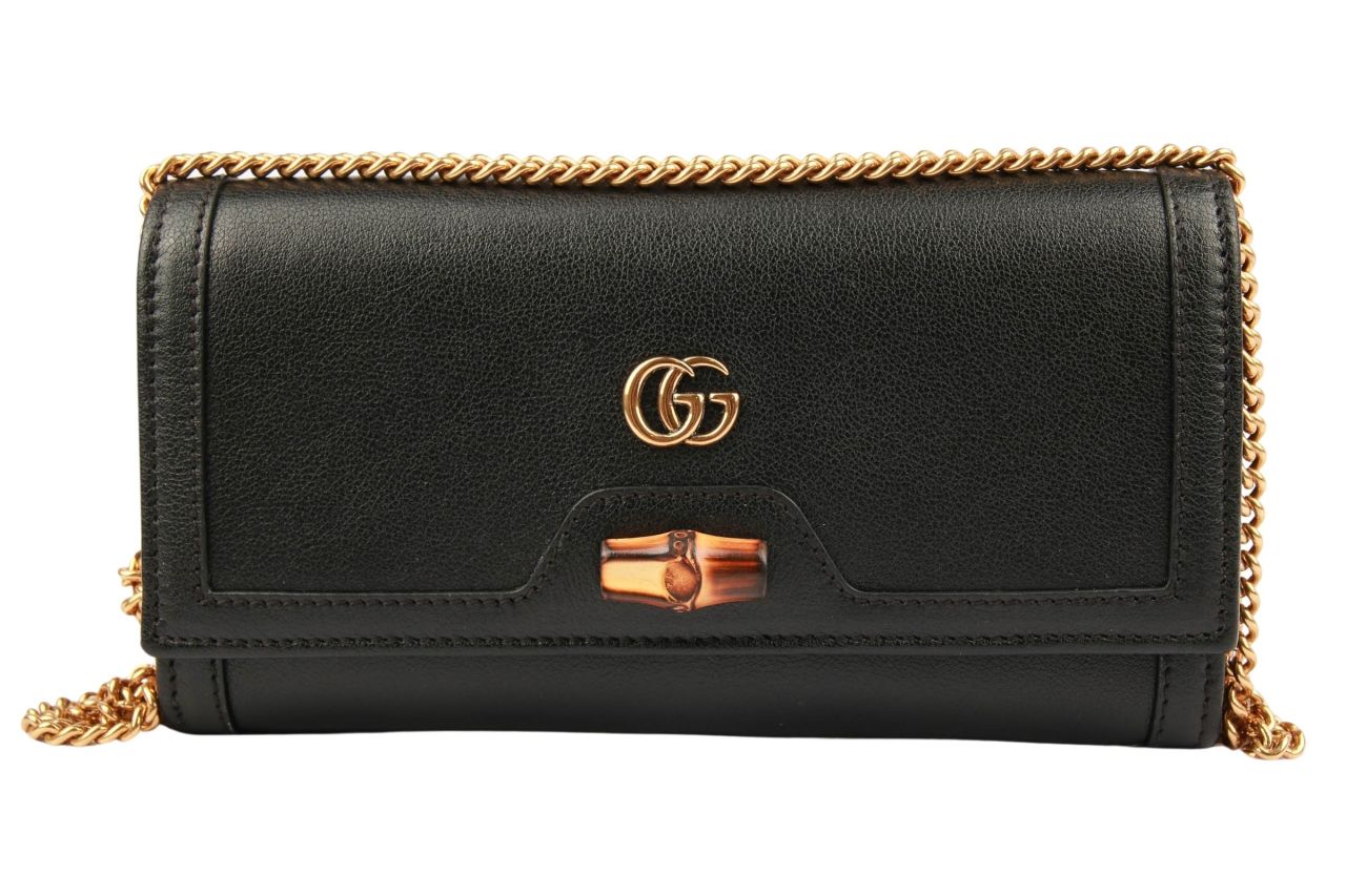 Gucci Diana Bamboo Wallet On Chain Schwarz