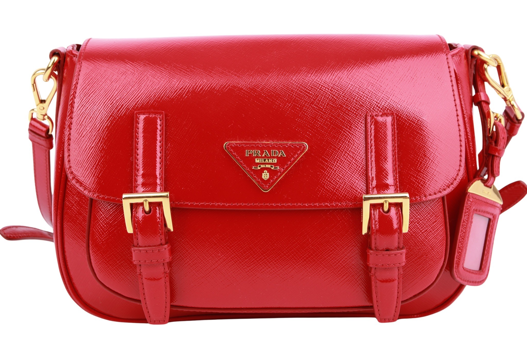 Prada Saffiano Vernice Messenger Bag Rot