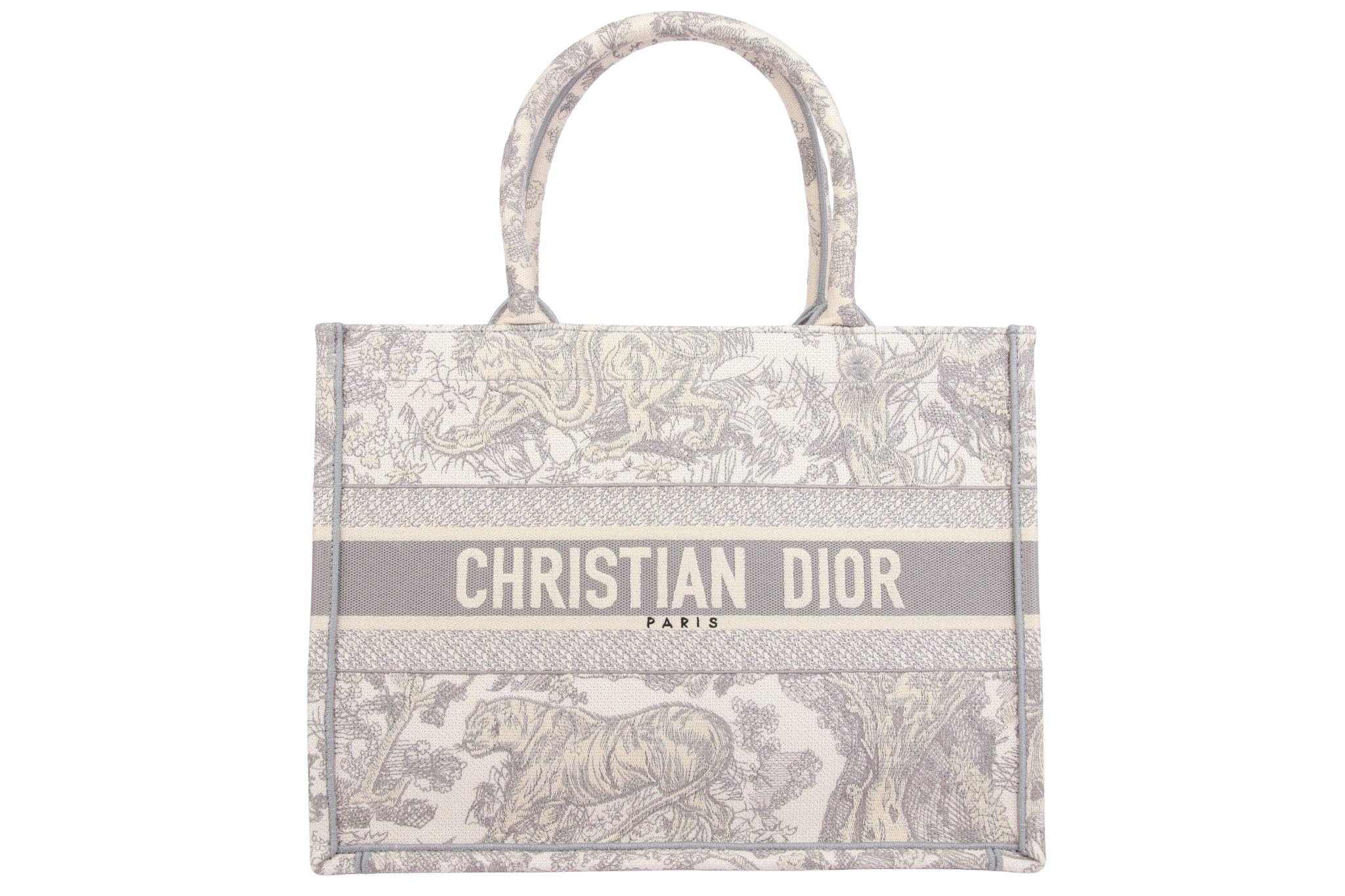 Dior Book Tote Grau Medium Stickerei
