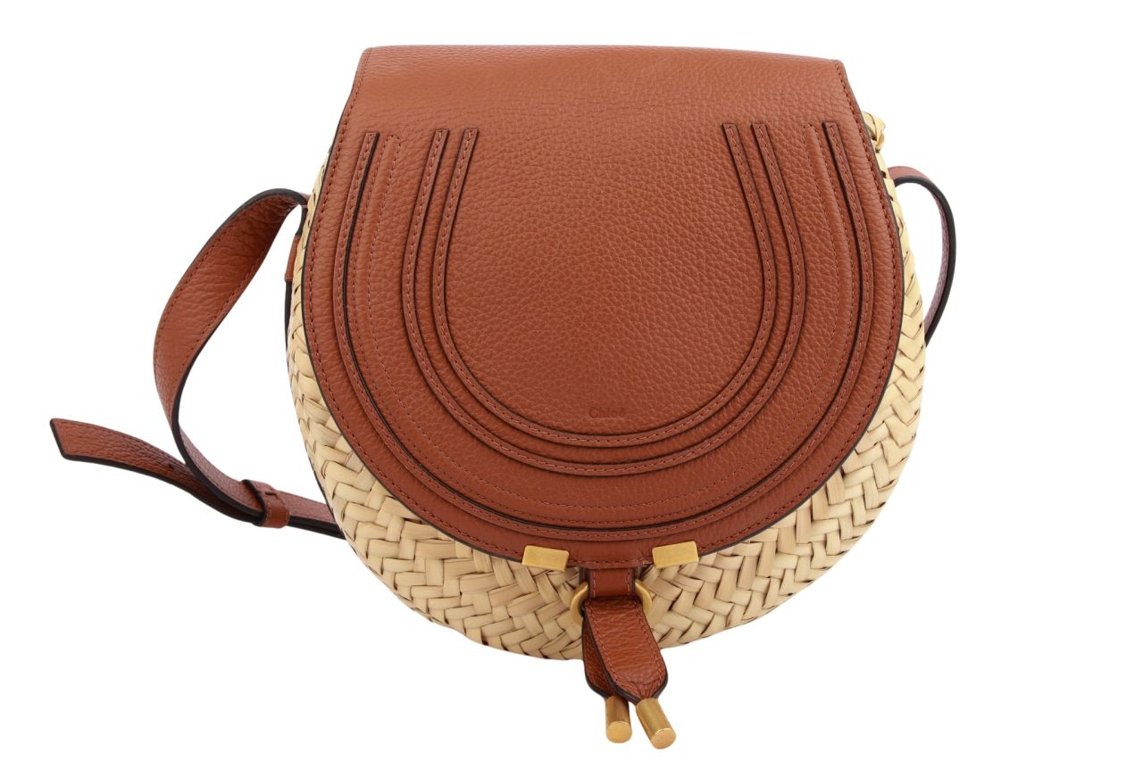 Chloe Marcie Raffia Saddle Crossbody Bag Small