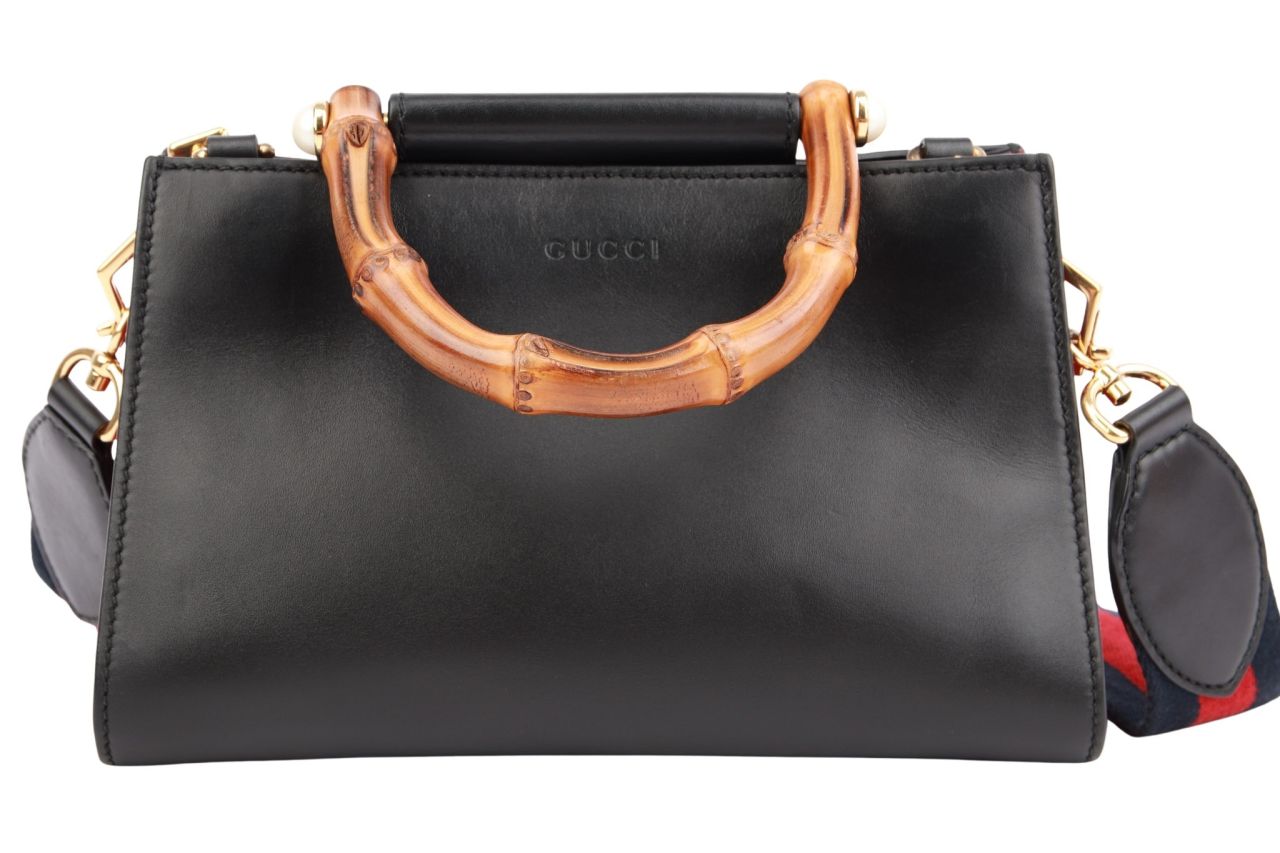 Gucci Nymphaea Bamboo Bag Schwarz Leder