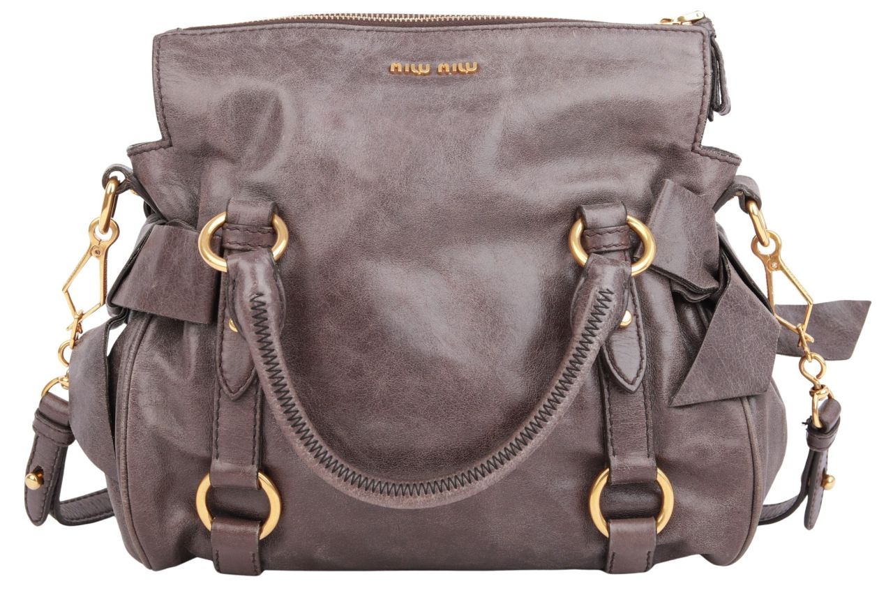 Miu Miu Vitello Lux Bow Bag Grau