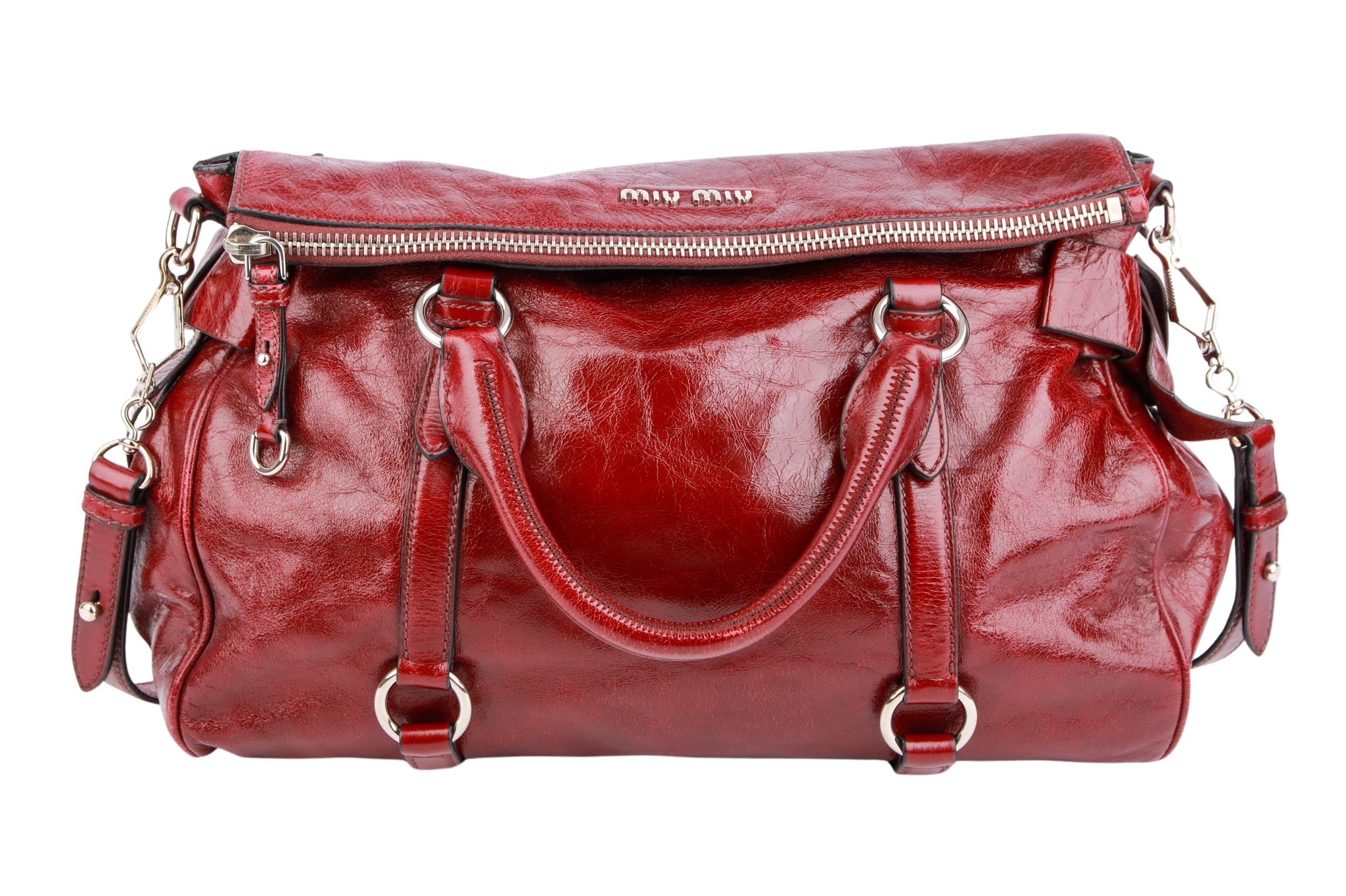 Miu Miu Vitello Lux Bow Bag Rot