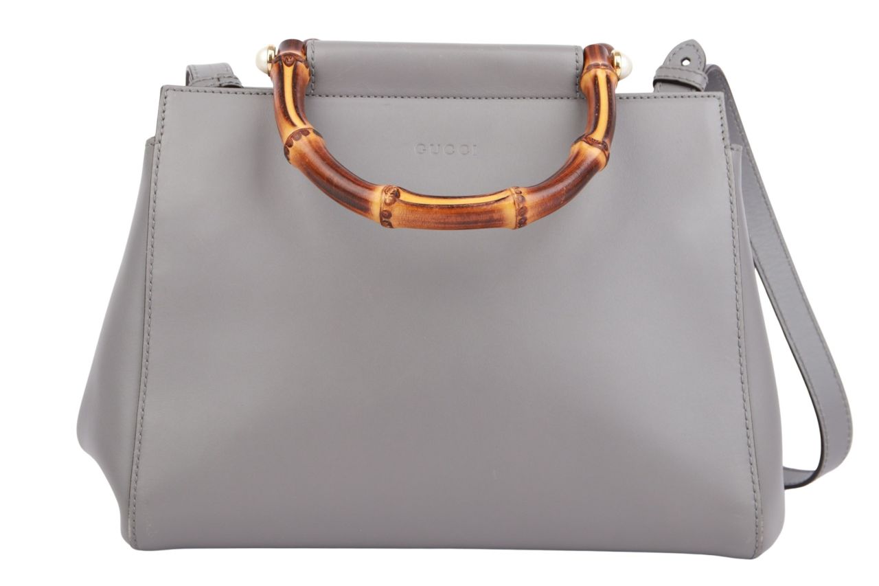 Gucci Nymphaea Bamboo Bag Grau Leder