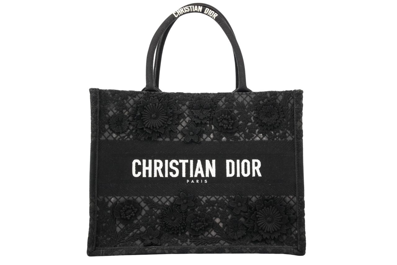 Dior Mittelgroße Book Tote Black Flower