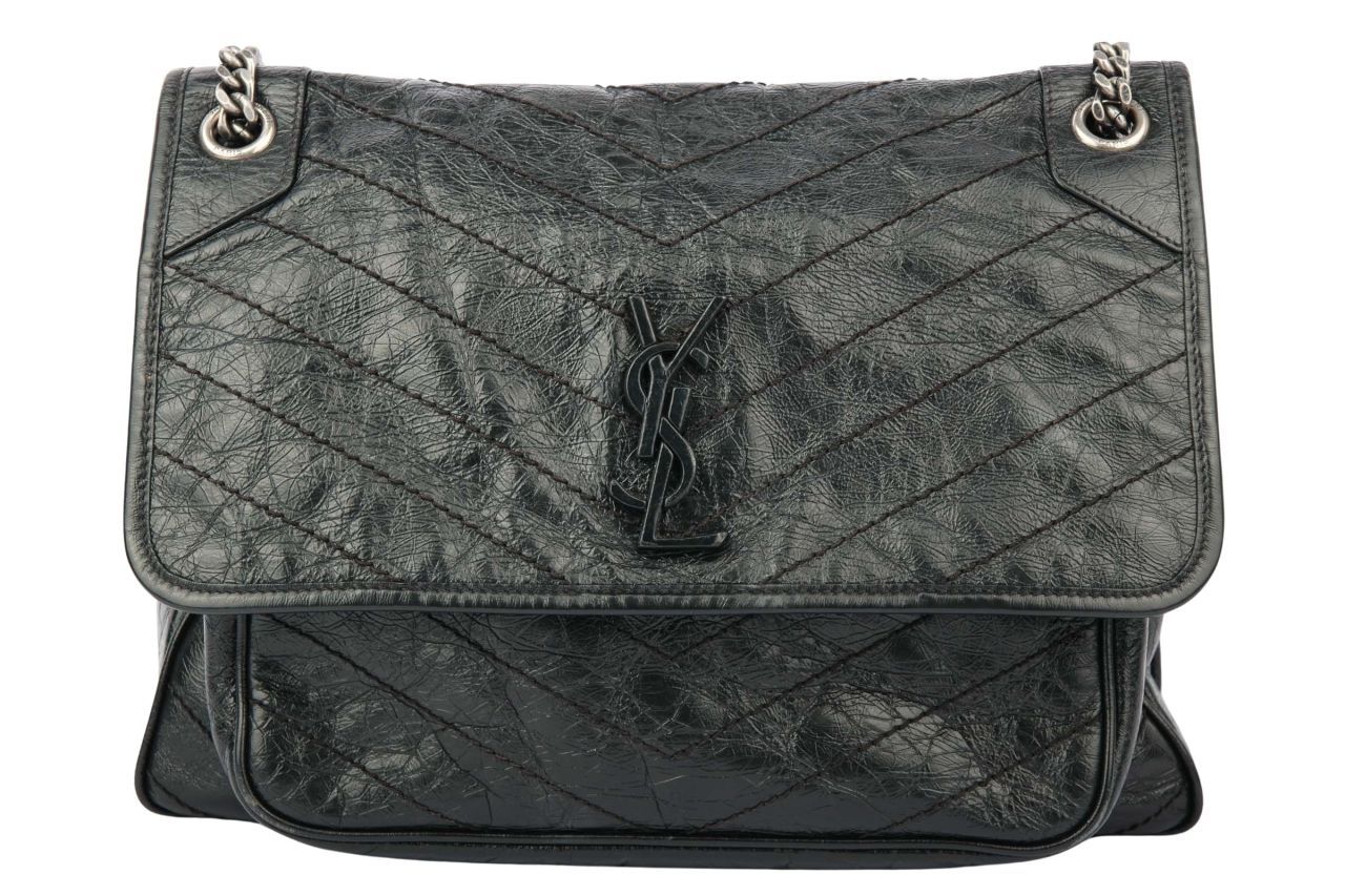 Saint Laurent Niki Large Crinkled Leather Schwarz