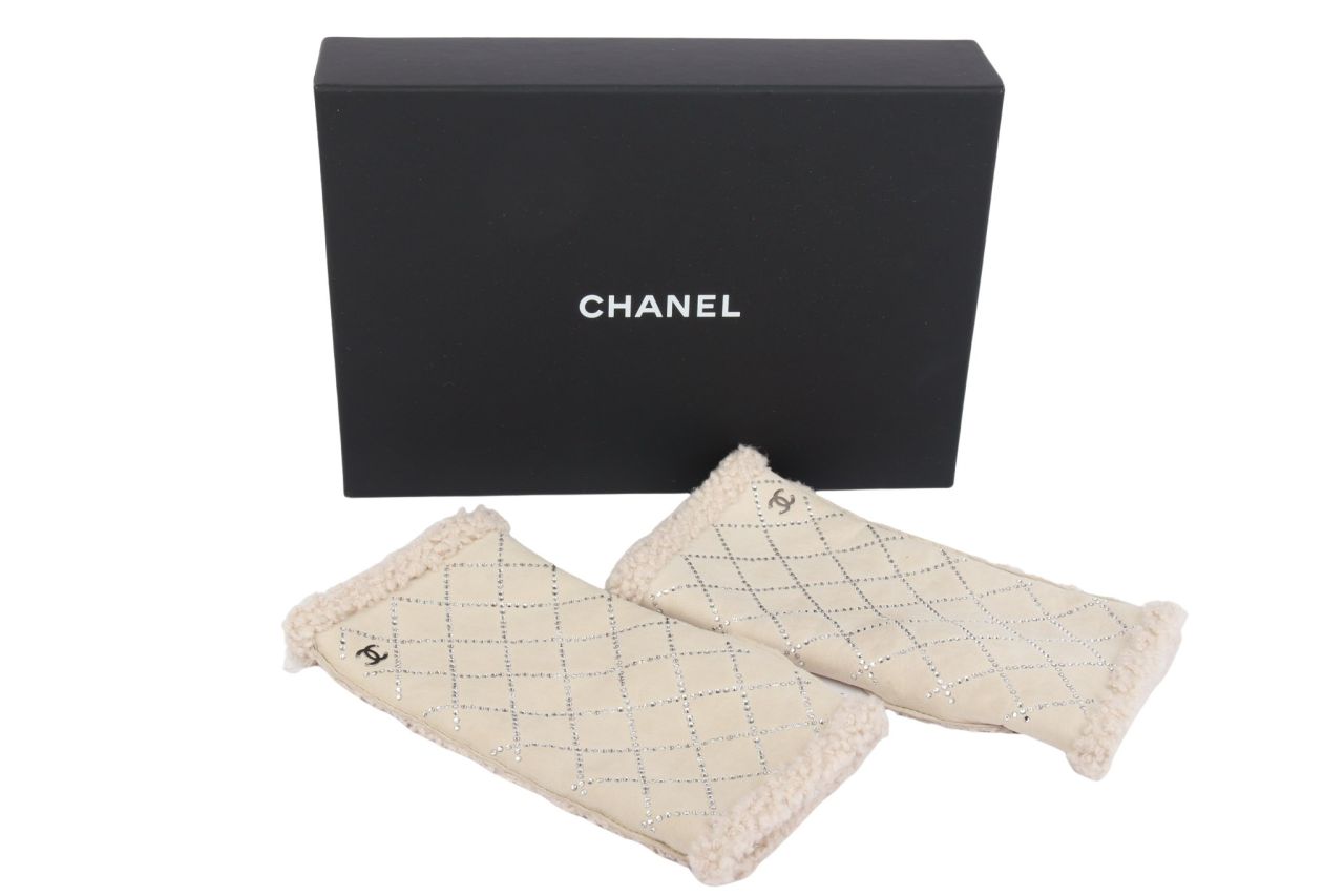 Chanel Handschuhe Gr. 8 Glitzer Creme