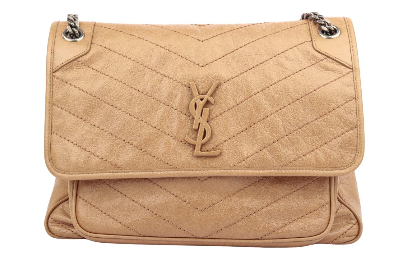 Saint Laurent Niki Medium Crinkled Leather Braun