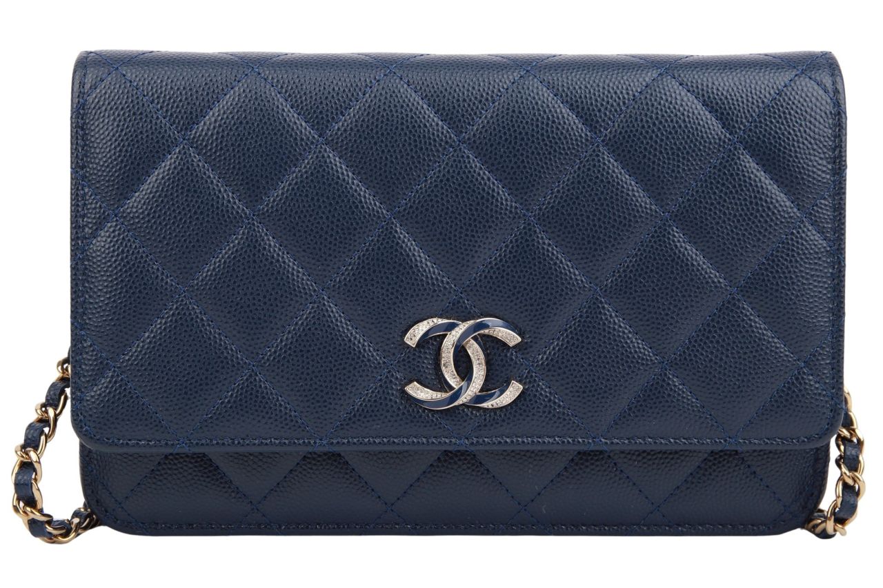Chanel Caviar Quilted Crystal Enamel CC Wallet on Chain