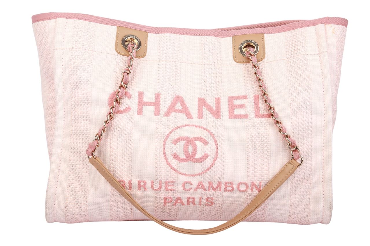 Chanel Deauville Shopping Bag Raffia Creme / Rosa