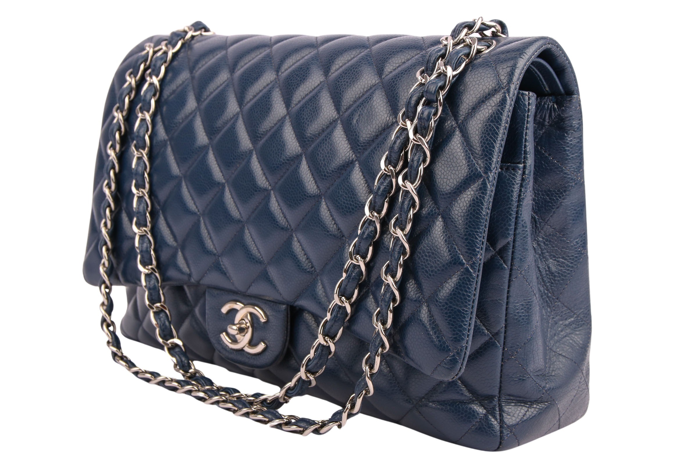 Chanel Maxi Double Flap Bag Caviar Leder Blau