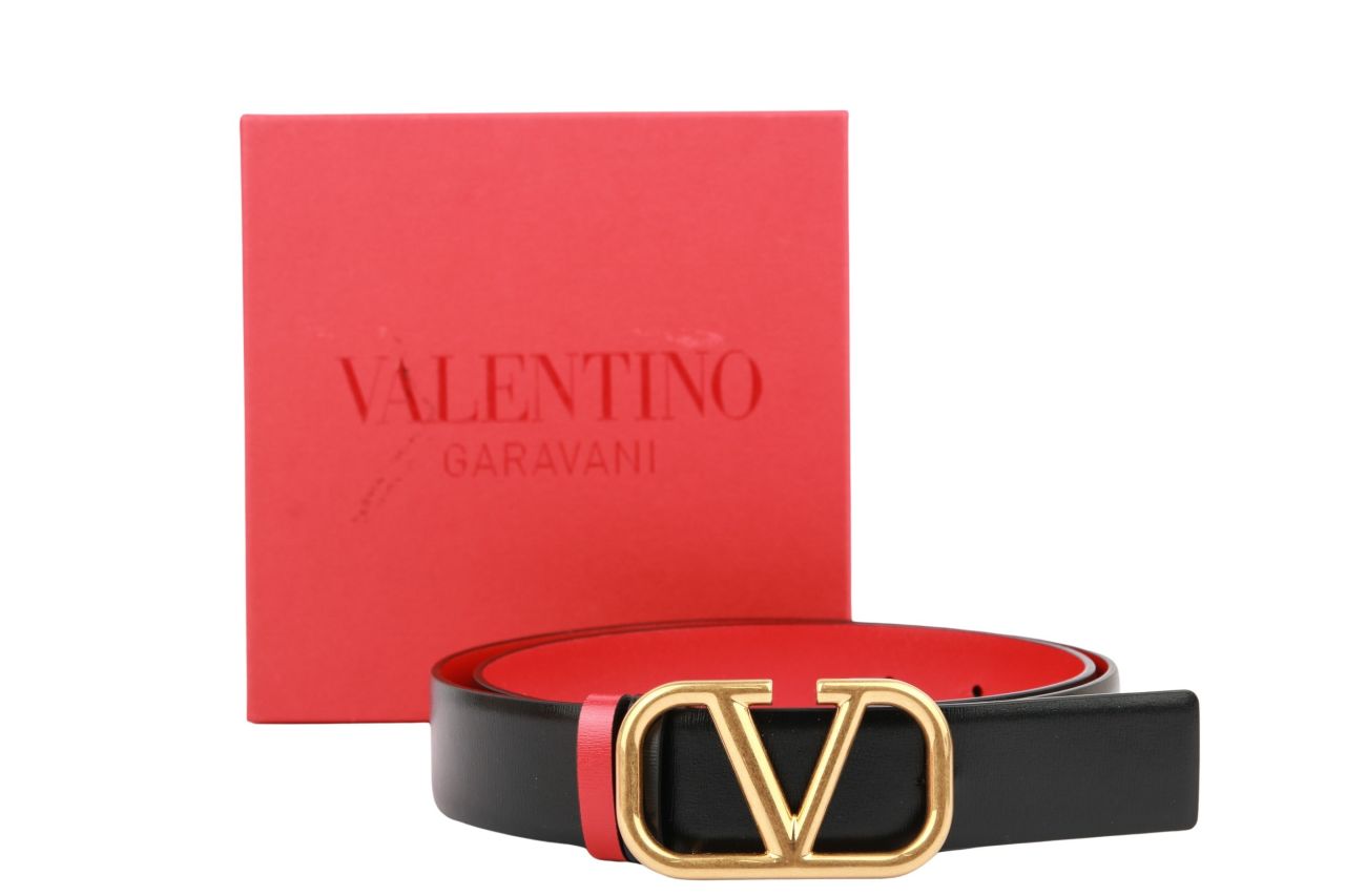 Valentino V-Logo Signature Wendegürtel Schwarz / Rot